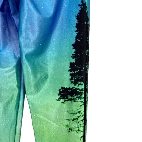 Black Milk Size S Aurora Skye Leggings Aurora Borealis Blue Green Sky Stretch - Picture 6 of 11